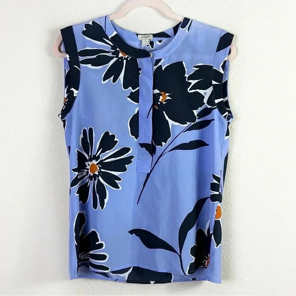 J. Crew Periwinkle Floral Blouse sleeveless Tank Top size 6 Petite - Picture 9 of 10